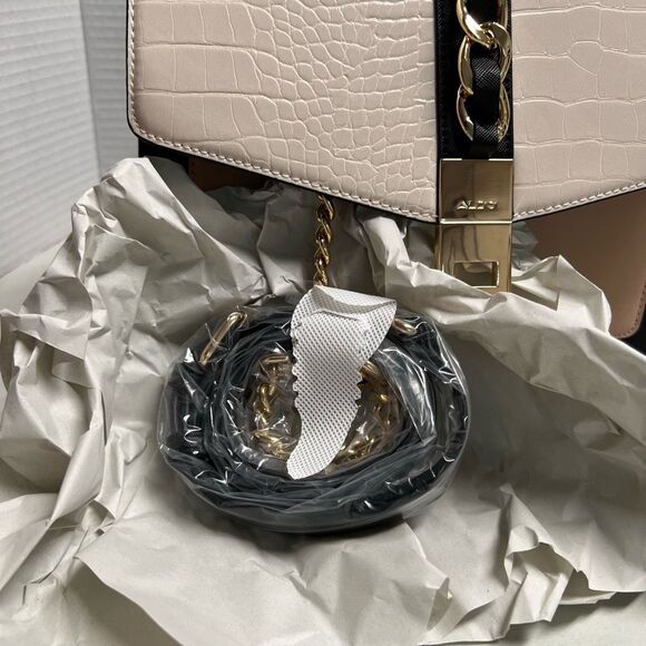 ALDO Dallamaraen Women’s‎ Top Handle Crossbody New Without Tags Black Tan Cream - Picture 9 of 14